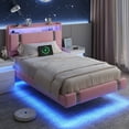 thumbnail image 5 of IDEALSOUL Twin Size Floating Bed Frame with Upholstered Storage Headboard, Metal Platform Bed with Charging Station & LED,No Box Spring Needed,Easy to Assemble (Twin,Pink), 5 of 11