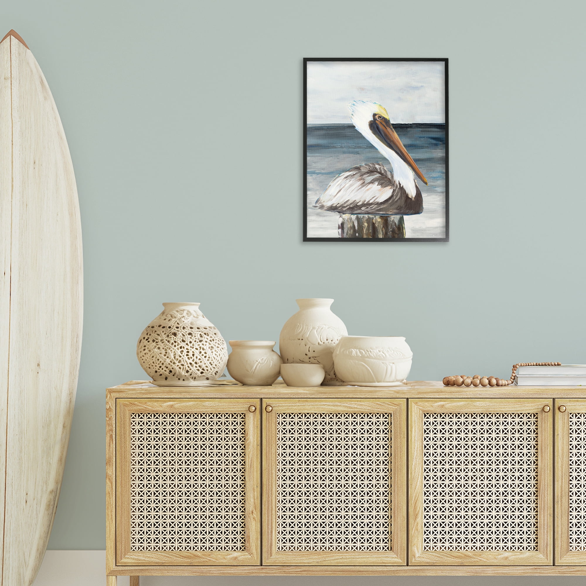 Stupell Industries Resting Beach Pelican Animals & Insects Painting Black Framed Art Print Wall Art, 24 x 30
