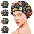 thumbnail image 7 of Shower Caps,Pioneer Flower Floral Print Pattern Waterproof Shower Cap for Women 4 Pieces,Double Reusable Hair Cover for Shower PEVA Elastic Stretch Hem, 7 of 7