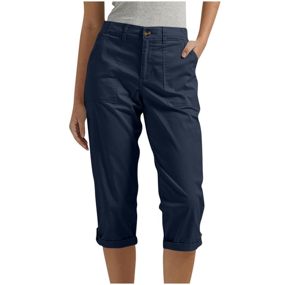 Lenpel Women's Capri Work Pants Business Casual High Waisted Tapered Cropped Trousers Trendy Dressy Pants with Pockets