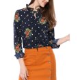 thumbnail image 2 of Unique Bargains Women's Tie Ruffled Neckline Polka Dots Floral Blouse Tops, 2 of 6