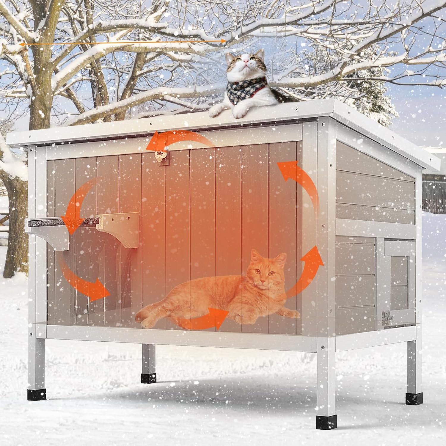 PETSCOSSET Outdoor Cat House Insulated Feral Cat House with Openable Roof