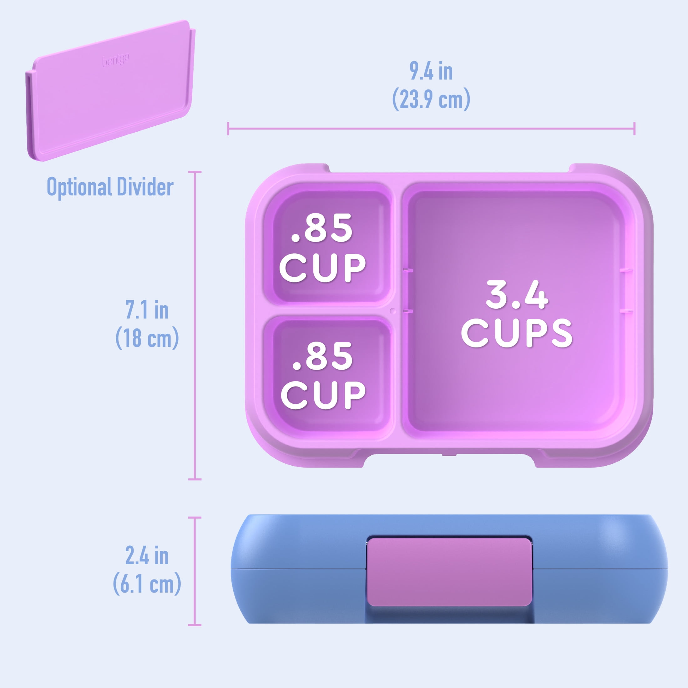 Bentgo® Pop - Leak-Proof Lunch Box & Removable Divider for Ages 8+ & Teens - Lunch Container Holds 5 Cups of Food; 3-4 Compartments; Microwave/Dishwasher Safe; 2 Year Warranty (Periwinkle/Pink)