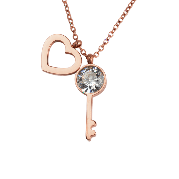 Collar para Mujer de Corazón y Llave LuckyLy, Dije y Cadena de Acero Inoxidable, Modelo Mila rosa UNITALLA