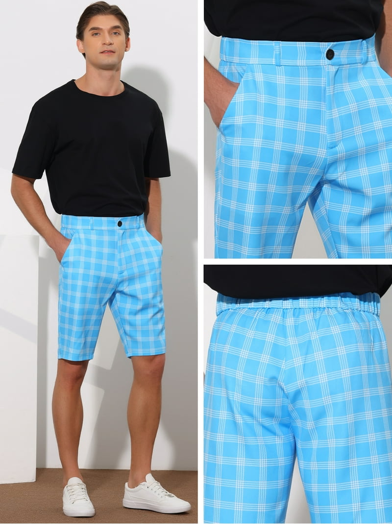 パンツ NOT CONVENTIONAL blue plaid shorts Unique Bargains Men's Plaid Shorts 36 Blue Comfortable Fabric with