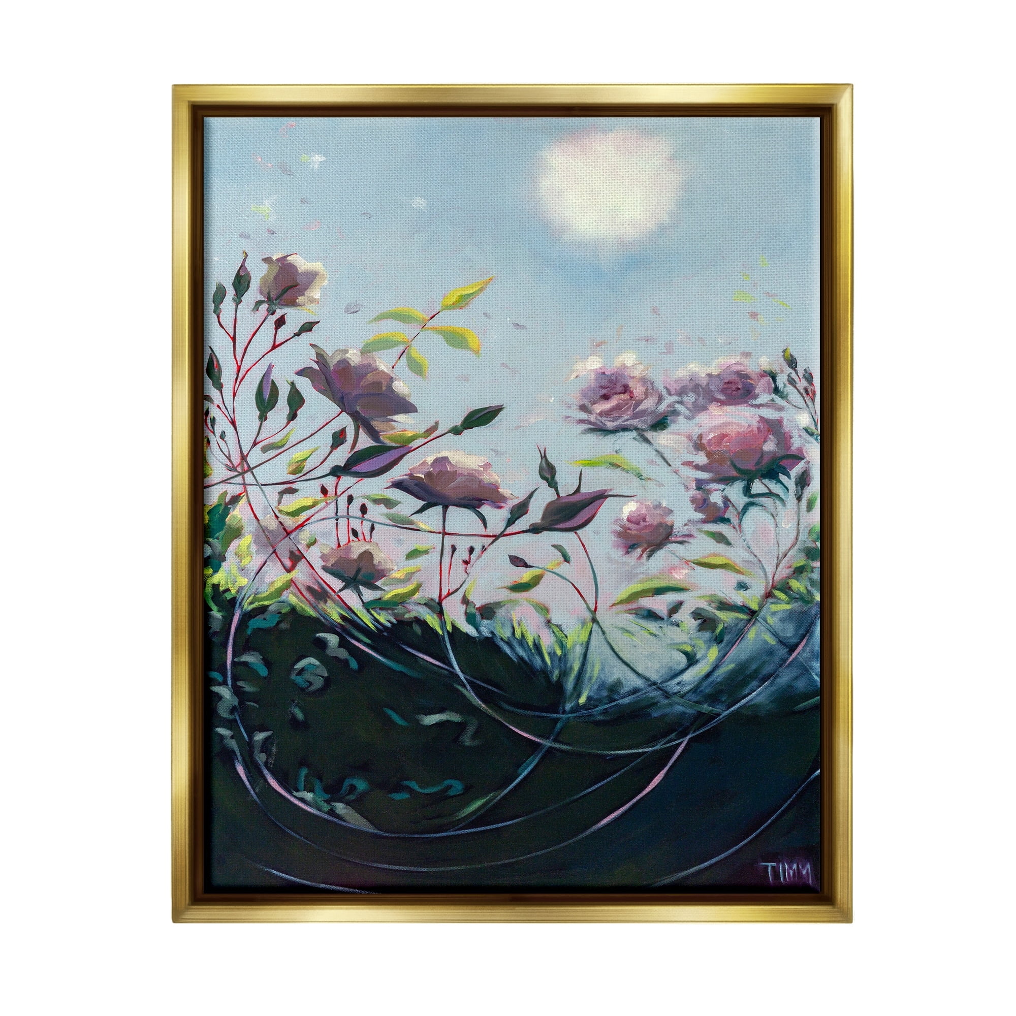 Stupell Industries Surreal Intertwining Flower Stems Modern Sky Landscape Painting Metallic Gold Floating Framed Canvas Print Wall Art, Design by Lisa Timmerman