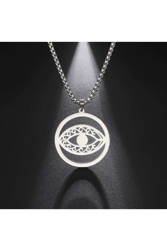 Evil Eye Pendant Necklace Protection Good Luck Round Eye Pendant Amulet Stainless Steel Religious Spiritual Jewelry