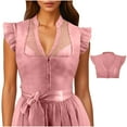 thumbnail image 2 of itvber Oktoberfest Blouse for Womens Dirndl Dress Ruffled Sleeve Front Button Tank Vest Tops for Bavarian, 2 of 7