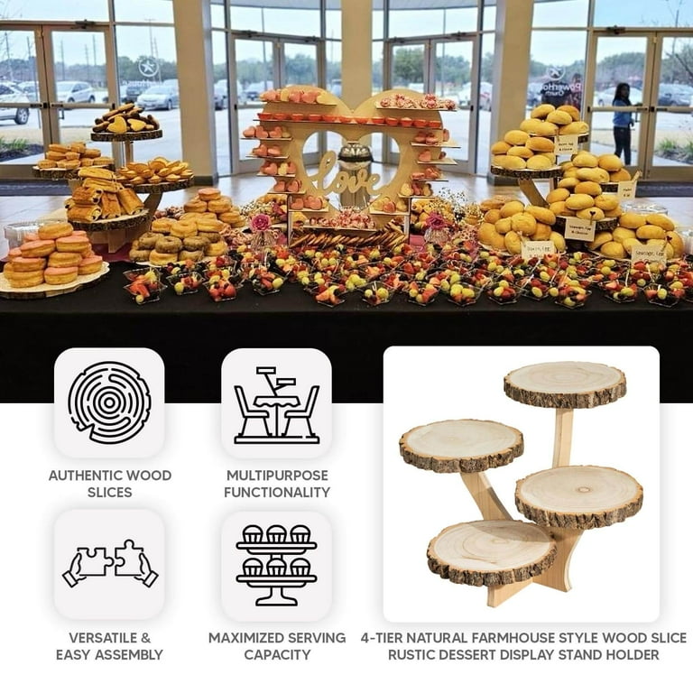 BHAVATU Wood & Metal Dessert Risers Set Of 2 - 4x4x1.75" Rustic Display Stands