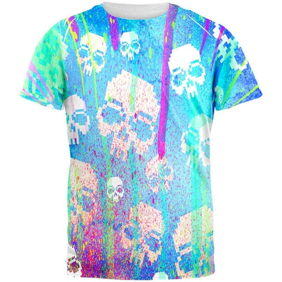 Splatter and Skulls All Over Mens T Shirt Multi SM