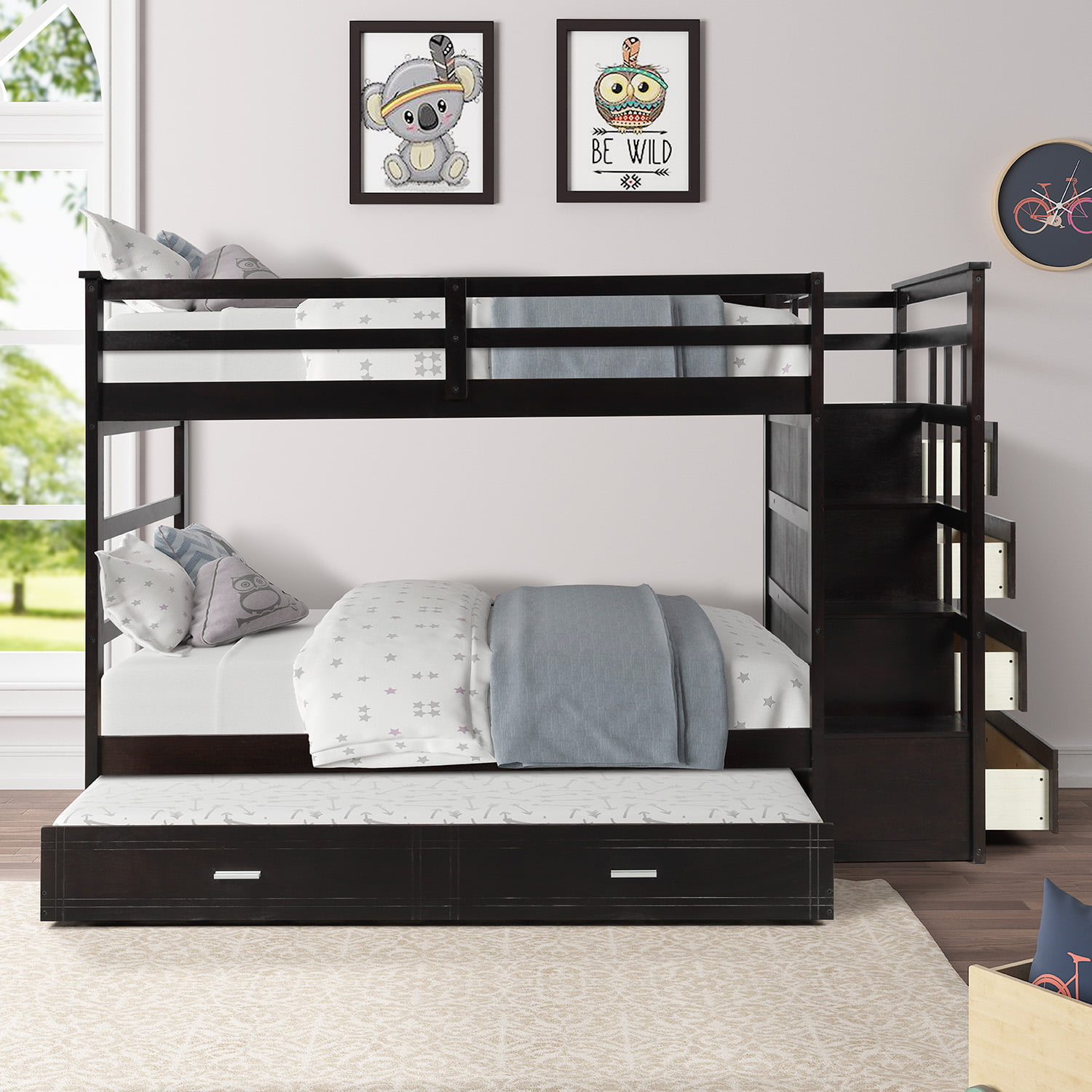 Wood Twin Over Bunk Beds For 3 12, Bunk Bed Safe For 4 Year Old