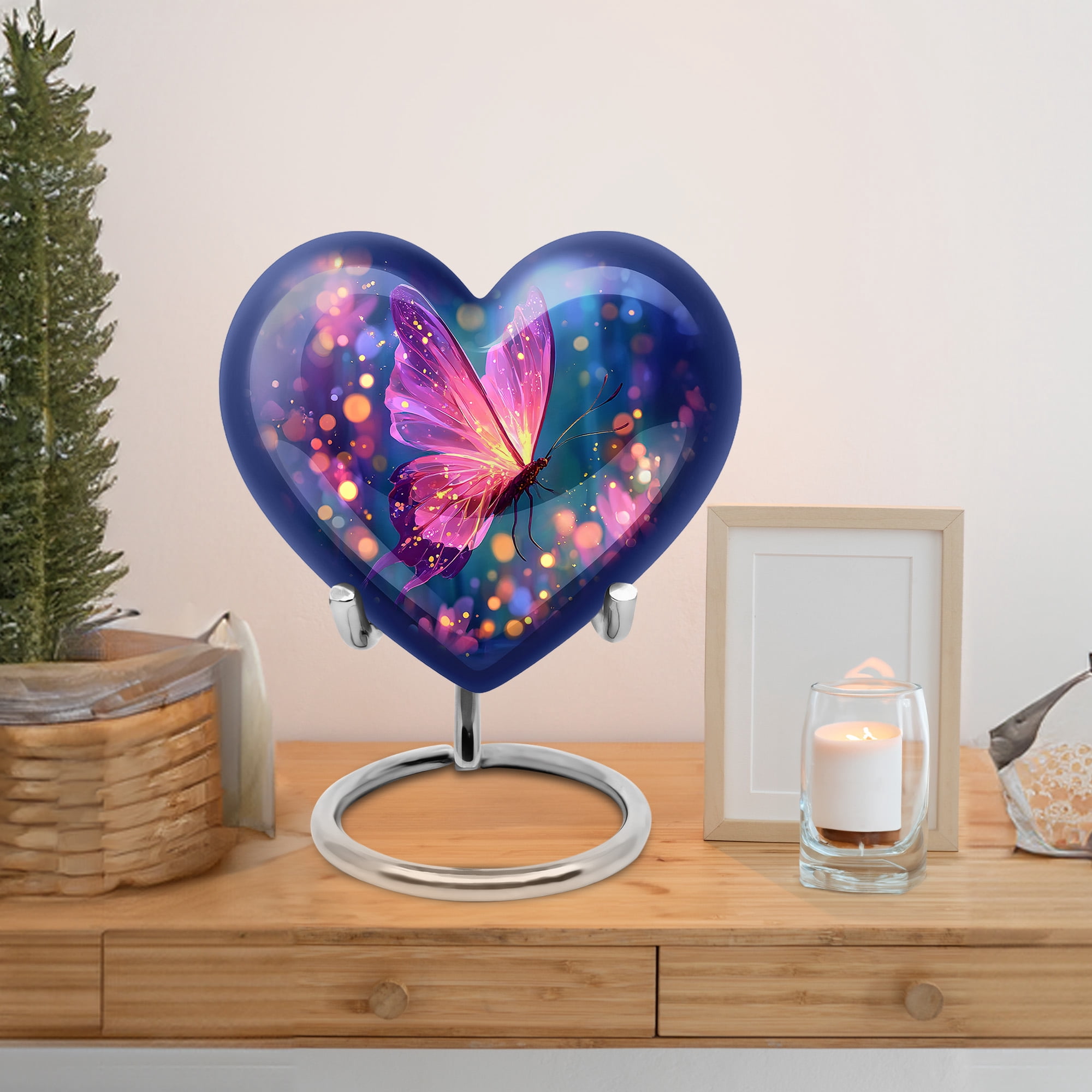 MUKTIVE Purple Butterfly Funeral Urns for Adult Ashes Men & Women, Small Urn for Ashes for Mom Cremation 3 inch, Keepsake Heart Adult Urn for Burial, Handmade Urns for Male & Female
