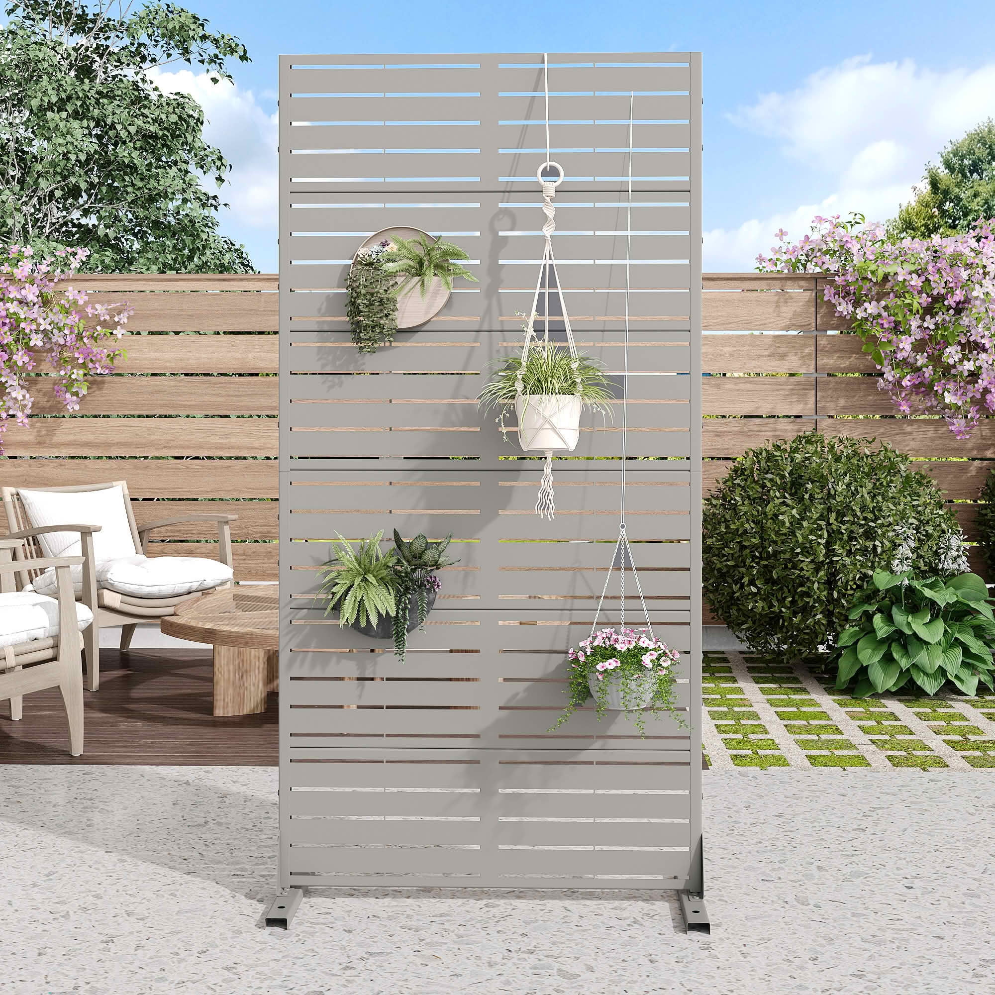 MAYEERTY 72x35x16 Inch Gray Louvered Galvanized Steel Privacy Screen, 6 Piece Set for Outdoor Street