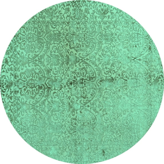 Ahgly Company Machine Washable Indoor Round Abstract Turquoise Blue Contemporary Area Rugs, 3' Round