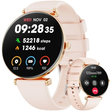 【AMOLED】Mingdaln 42mm Smart Watch for Women, fits for Android and Iphone Devices,with IP68 Waterproof/150  Sport Modes，perfect gift，2 straps（Gold）