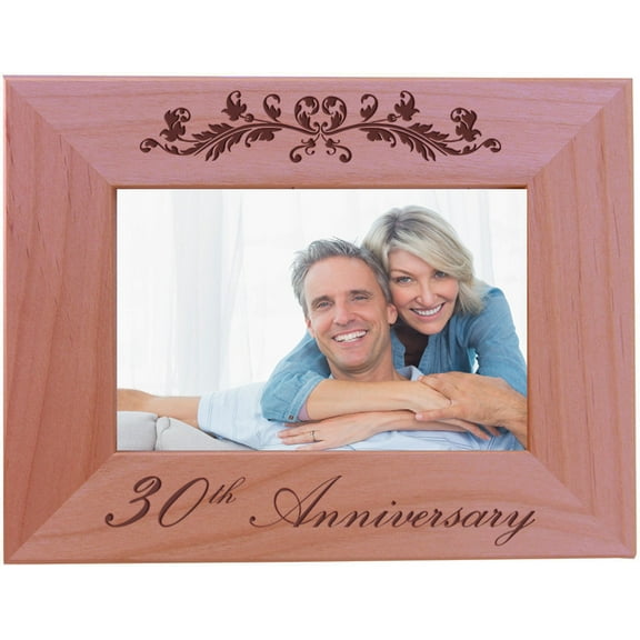 30th Anniversary - Natural Alder Wood Engraved Tabletop/Hanging Photo Picture Wedding Memory Frame