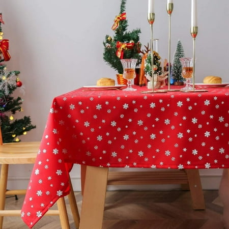 

Tablecloth Christmas Rectangle TableCloths 60x120 Inch Printed Snowflake Red Birthday Holiday Dining Table Cover Party Table Cloths Rectangle