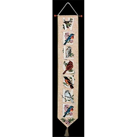 Birds Bell Pull - Bird Watchers Alphabet Woven Tapestry Bell Pull Vertical 6.75 X 41 in. Acrylic