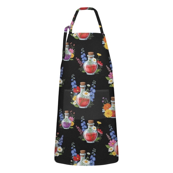 Pioneer Flower Floral Print Pattern Apron for Women and Men, Cotton Linen Waterproof with Pockets, Adjustable, 33x27 Inch for Kitchen, Gardening, BBQ, Salon