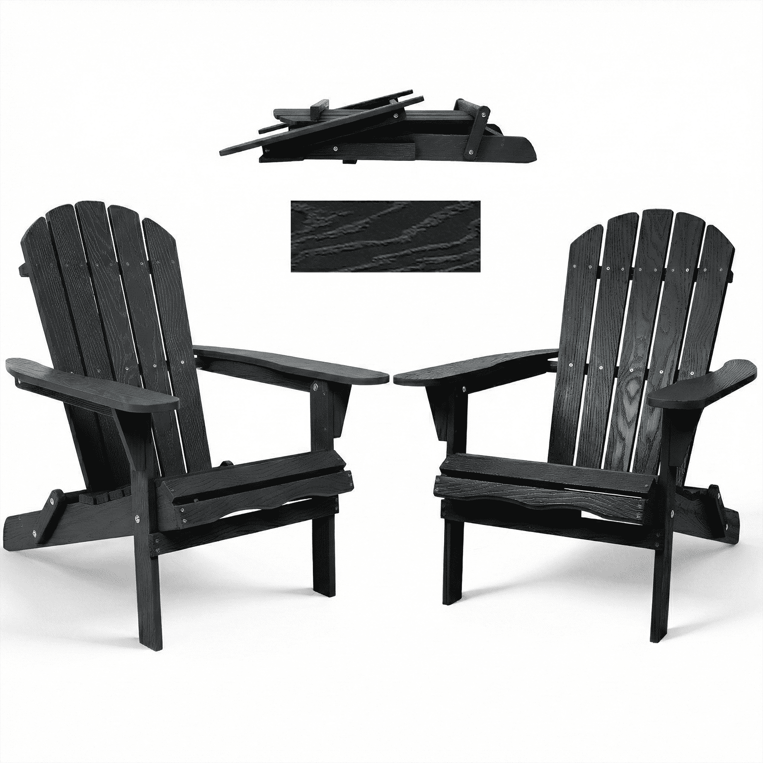 MOONMISS Folding Adirondack Chair Set of 2, All-Weather Outdoor Fir Pit Chairs for Patio Garden Backyard,Black