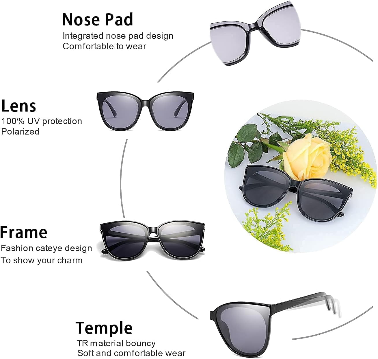 LVIOE Cat Eyes Sunglasses for Women, Polarized Oversized Fashion Vintage Eyewear for Driving Fishing - 99.99% UV Protection