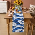 thumbnail image 2 of Blue White Moire Table Runner - 90 Inch Long Modern Abstract Art Cotton and Linen Blended Dress Scarves Farmhouse Table Runner for Kitchen Dining, Coffee Table, 13" x 90", 2 of 8