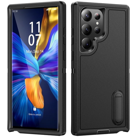 Anti-Drop Hybrid Heavy Duty Phone Case compatible with Samsung Galaxy S23 Ultra, Shockproof Rugged Military Bumper, Tough Kickstand Protective Cover