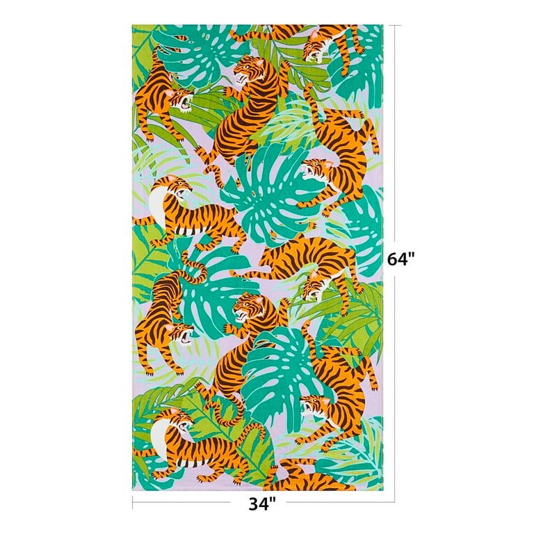 Tiger Line Art Beach Towel by Maryna Lohvynenko - Pixels