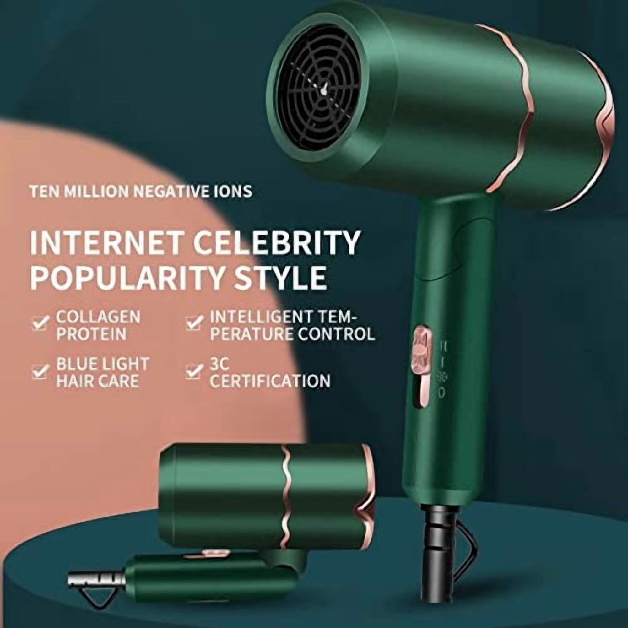 2025 Dual-Temperature Hair Dryer - Compact Ionic Blow Dryer for Home & Travel Use(Green)