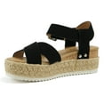 thumbnail image 2 of SODA WOMEN WEDGE SANDALS OPEN TOE ANKLE STRAP FLATFORM ESPADRILLES TRIM PLATFORM FORTUNA-S Black 9, 2 of 5