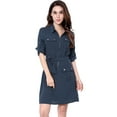 thumbnail image 2 of INSPIRE CHIC Robe Chemise à Manches Retroussables Multi-Poches avec Ceinture pour Femmes, 2 of 6