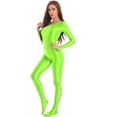 thumbnail image 3 of TiaoBug Womens Oil Shiny Bodystocking Long Sleeve Full Body Jumpsuit Gymnastic Workout Leotard Bodysuit Fluorescent Green M, 3 of 7