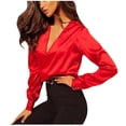 thumbnail image 3 of Taylonsss Women's Casual Solid V-Neck Fashion Long Sleeve Buttons Shirts Tops, 3 of 8