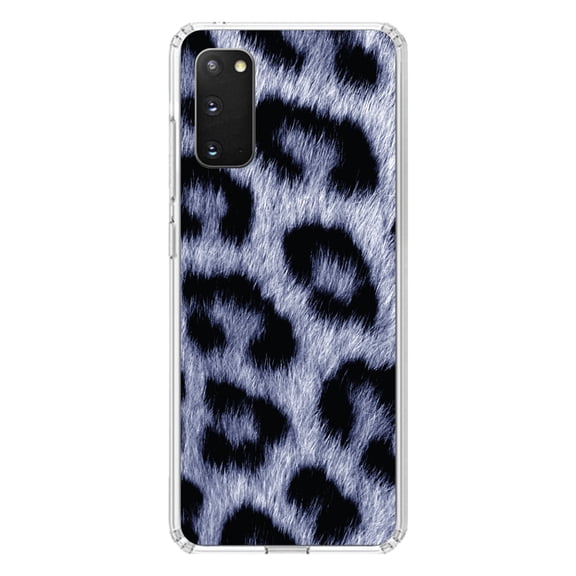 DistinctInk Clear Shockproof Hybrid Case for Galaxy S20 PLUS / 5G (6.7" Screen) - TPU Bumper, Acrylic Back, Tempered Glass Screen Protector - Blue Black Leopard Fur Skin Print