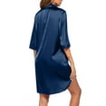 thumbnail image 2 of Spencer Women Satin Nightshirt Button Down Nightgown 3/4 Short Sleeve V-Neck Boyfriend Sleepshirt Side Slit Sleepwear Home Wear (L,Navy), 2 of 10