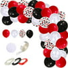 DIY Circus Balloon Arch Garland Kit - Black Red White Latex Balloons 12 Inch Red Black White Confetti Balloon 16ft Arch Strip 100 Dot Glue 3PCS Ribbon for Birthday Casino Quinceanera Graduation Party