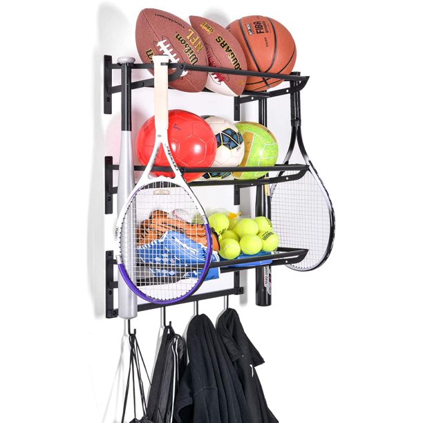 ENKERN Garage Sports Equipment Storage, Basketball Rack with 3 Racks
