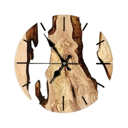 Necvior Vintage Wood Grains Transparent Glass Wall Clock Quiet Movement for Living Room