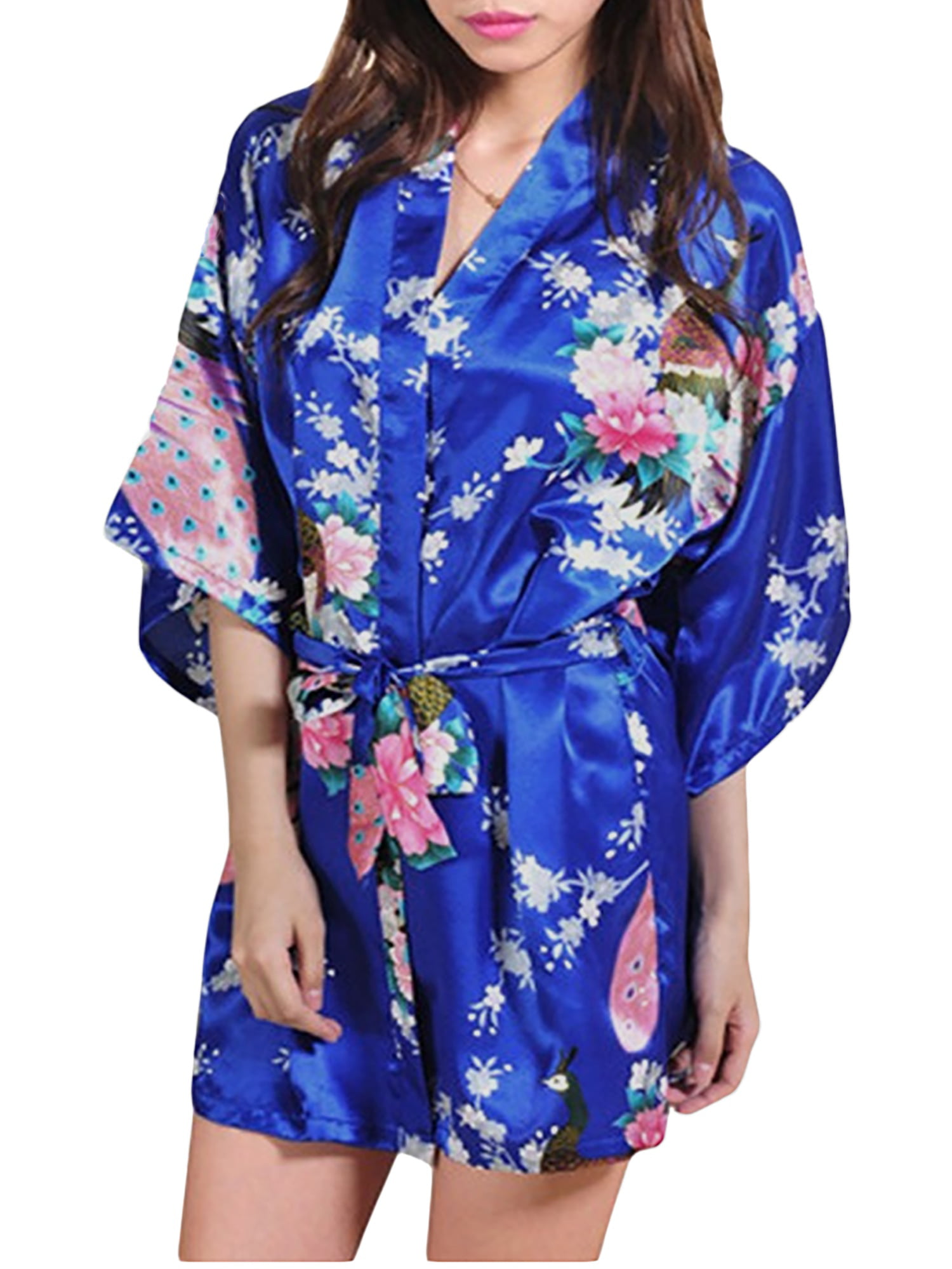 Womens Short Floral Silk Kimono Robes, Small to 3XL, Lightweight Robe ...