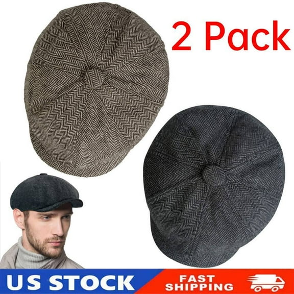 2 Pack Newsboy Cap for Men, Irish Newsies Hat Classic Wool Blend for Old Man