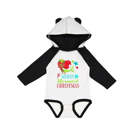 

Inktastic Merry Mermaid Christmas with Red Hair and Dark Skin Tone Gift Baby Boy or Baby Girl Long Sleeve Bodysuit