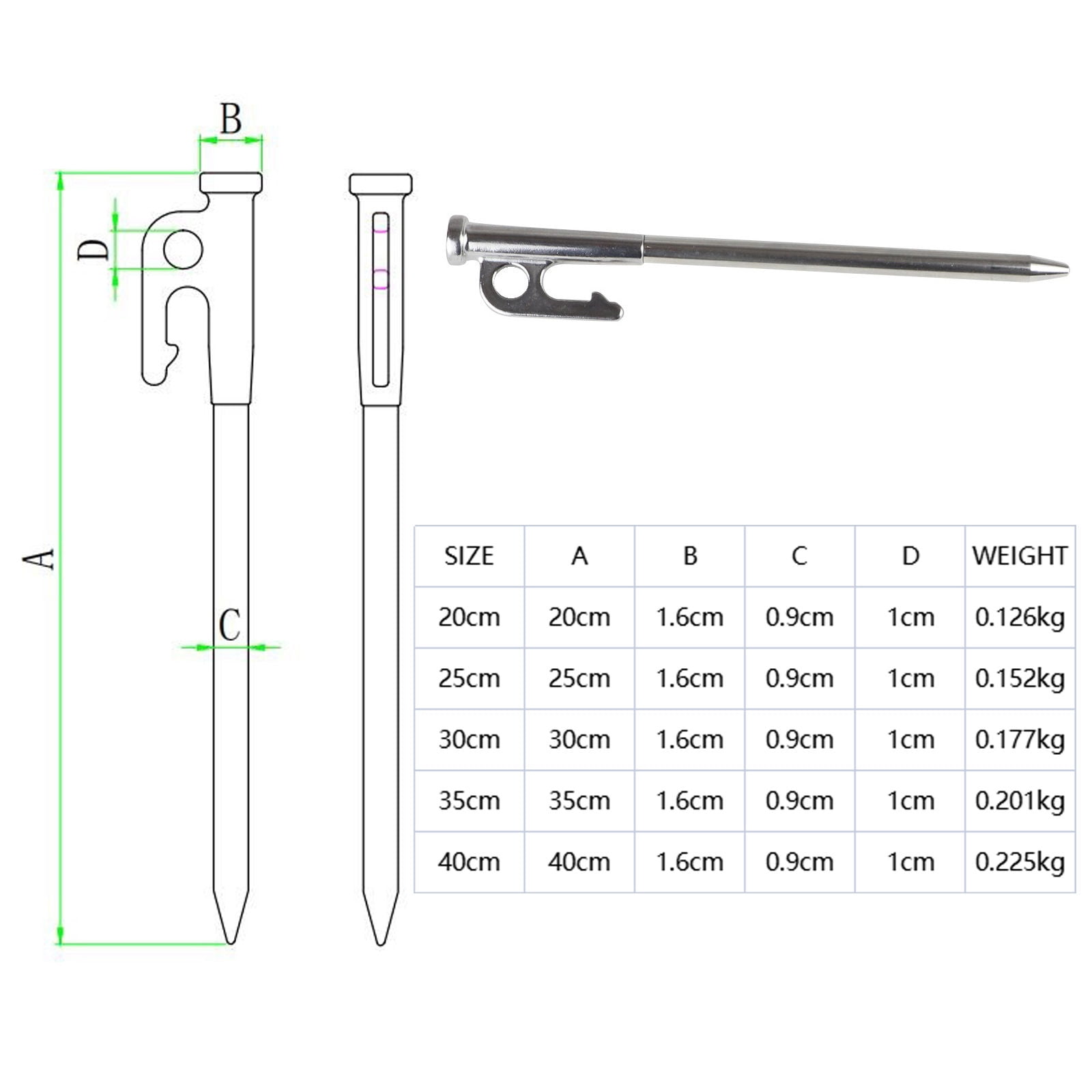 SIELUNO 10 Pieces Stainless Steel Tent Stake Ground Anchor Steel Tent Pegs For Camping Canopy-40cm-Silver