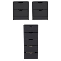 Pemberly Row Set of 3 Engineered Wood Dresser & 2 Nightstands in Black