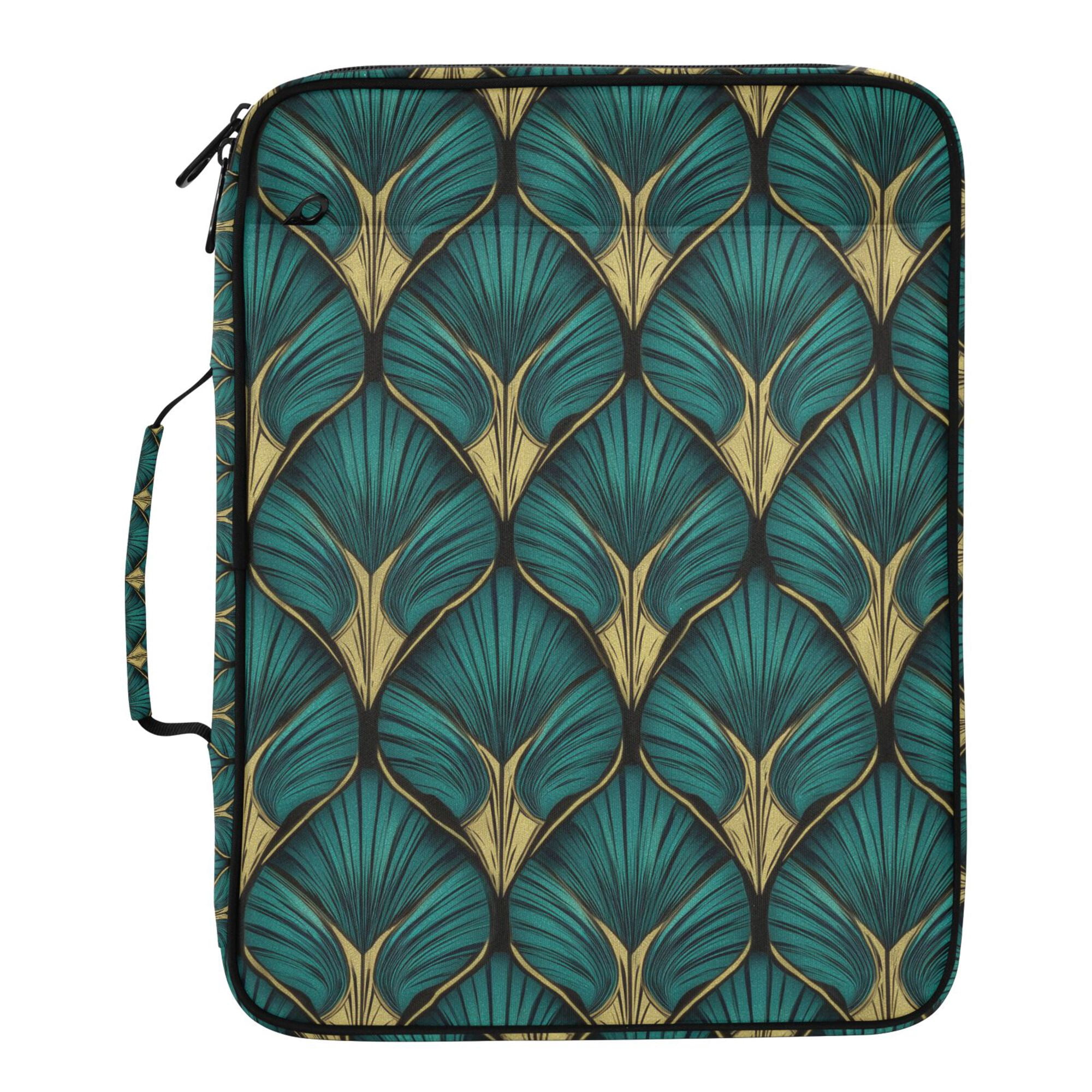 FORMRS Accordion File Folder A4 Size 7-Pocket Expanding Document Organizer Bag with 3 Ring Binder, Green Abstract Pattern