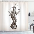 thumbnail image 1 of Circus Shower Curtain, Retro Style Sketch of Juggler Clown Man Performance on Cycle Bike Bicycle Wheel, Fabric Bathroom Set with Hooks, 69W X 75L Inches Long, Brown and White, by Ambesonne, 1 of 3