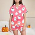 thumbnail image 2 of TOWED22 Girls Halloween Pajama Set Short Sleeve Button Down Silky Satin Girls PJS Kids Sleepwear Fall Winter Nightwear Loungewear Set for 2-13 Years(Pink,10-11 Y), 2 of 6
