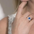 thumbnail image 2 of Samie Collection Solitaire Halo Set Floral CZ Wedding Engagement Ring for Women September Birthstone Color Blue Cubic Zirconia in Silver-Tone Rhodium Plating, Size 5 to 10, 2 of 7