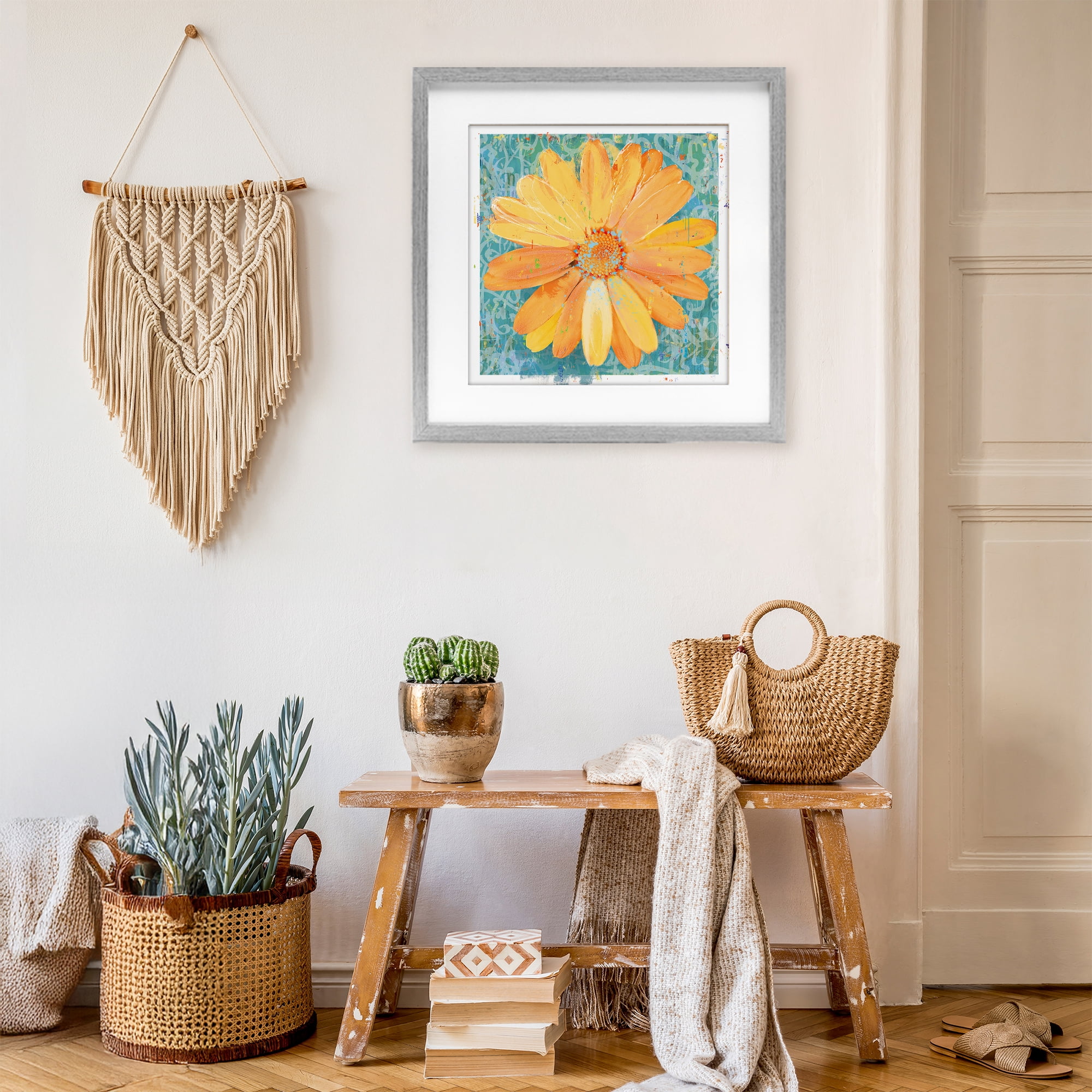 Stupell Industries Urban Daisy over Graffiti Gray Framed Print Under Glass, design by Porter Hastings