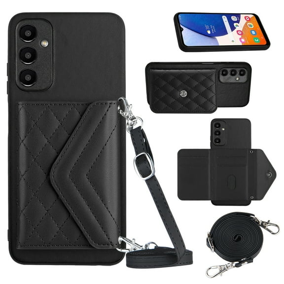 Envelope Design for Samsung A25 5G Case RFID Blocking Wallet Card Holder Leather PU Flip Cover Folio Lanyard Crossbody Strap Women Girl Magnetic Clasp Kickstand for Samsung Galaxy A25 5G, Black