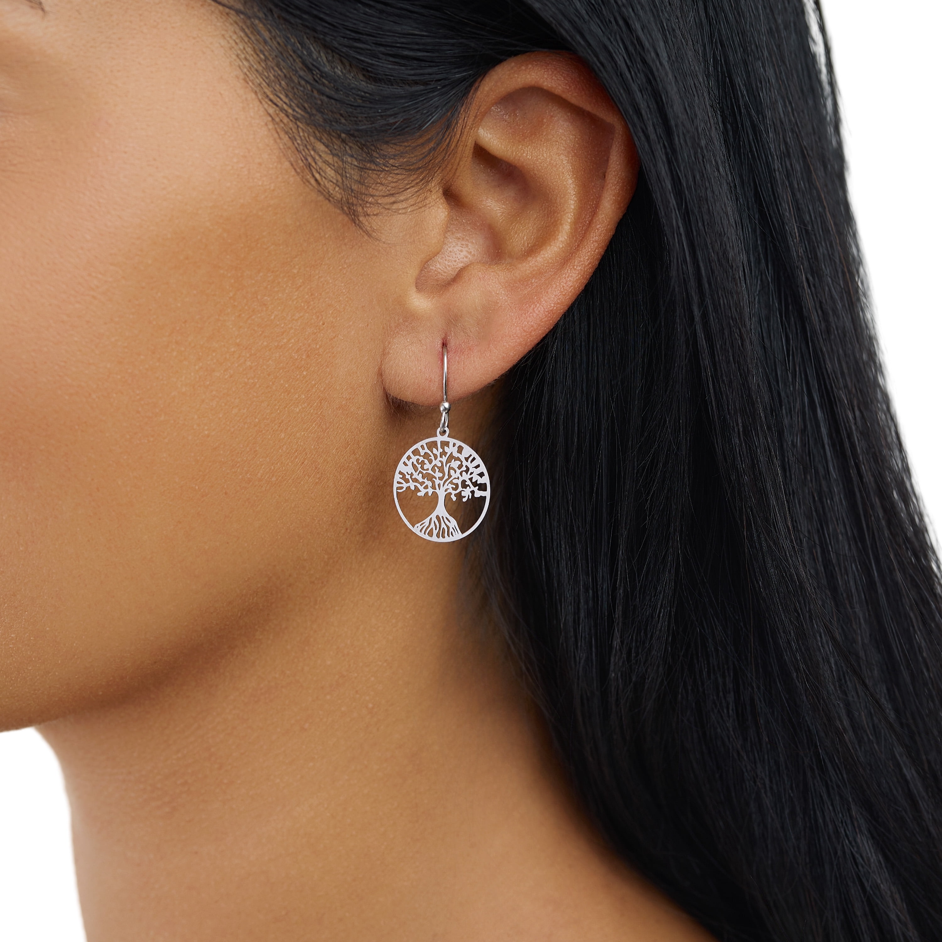 Marisol & Poppy Laser Cut Tree of Life Drop Earrings in Sterling Silver for Women